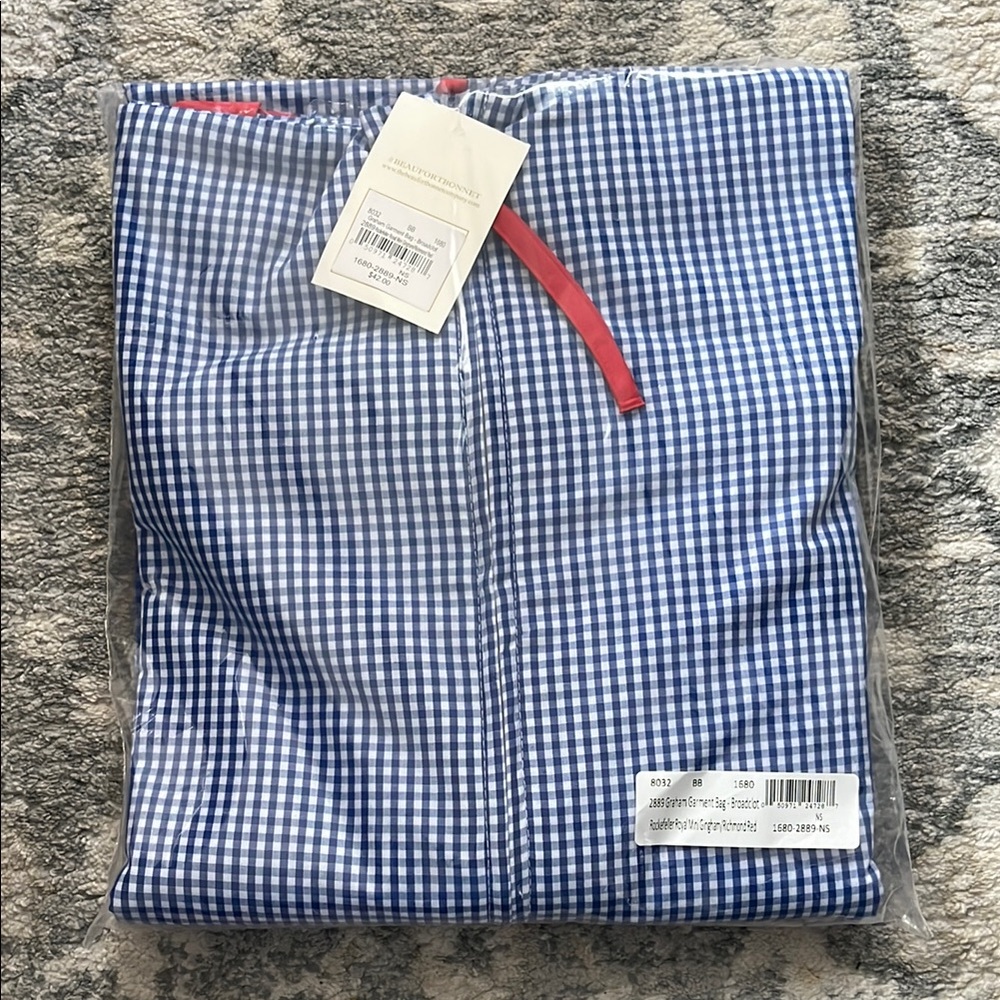 The Beaufort Bonnet Company Gingham Blue Garment Bag NWT